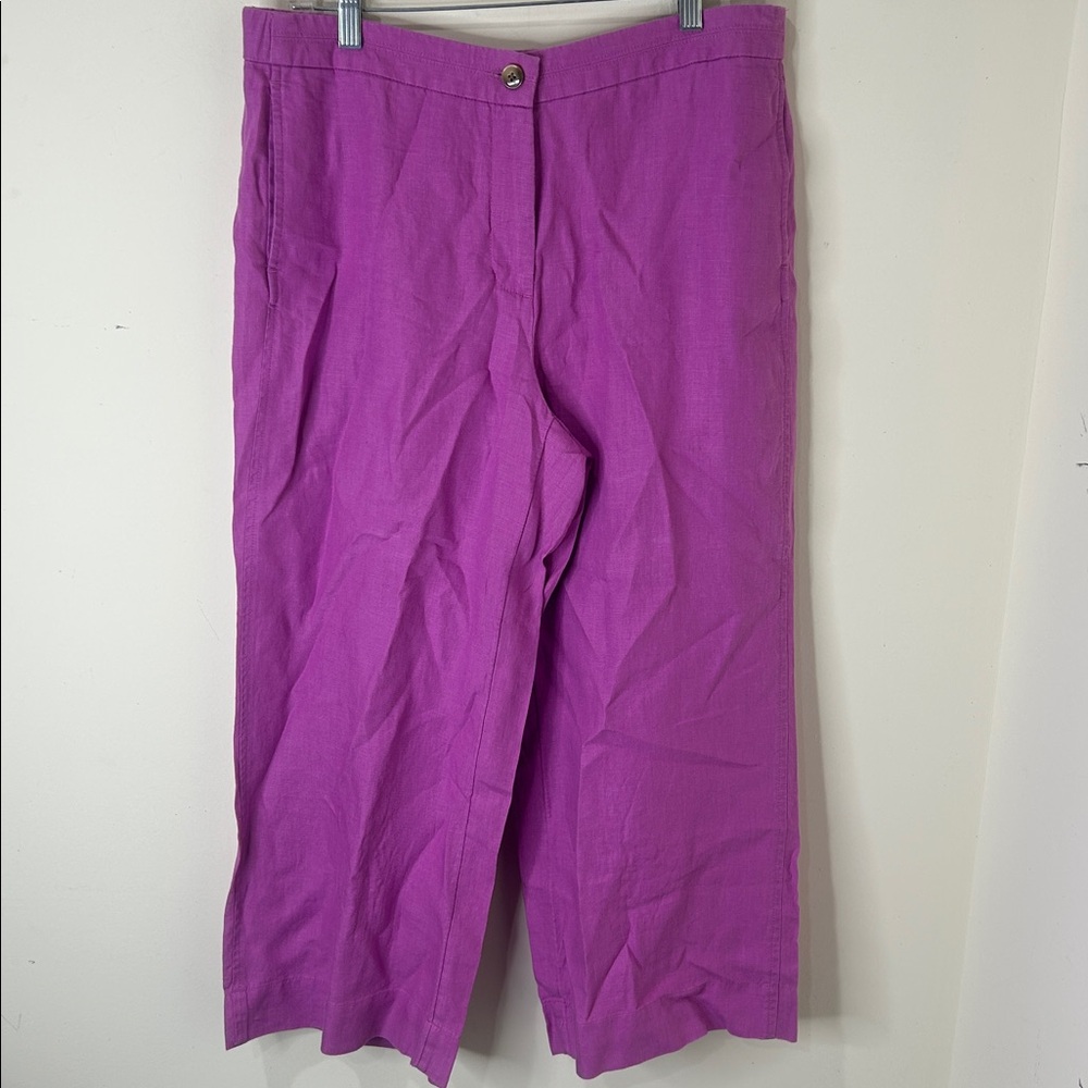 J. JILL LOVE LINEN Wild Orchid Lilac Wide Leg Cropped Pants Size Medium - Picture 16 of 16